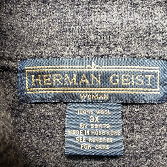 VTG HERMAN GEIST Cardigan Grey Sweater 100% Wool & Knit Women 3X Black Collar - Picture 6 of 6